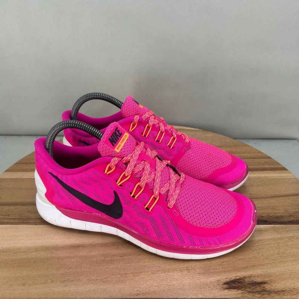 Nike Free 5.0 Pink Pow Black Running Shoes 724383-600 Women Size 8.5 Lightweight
